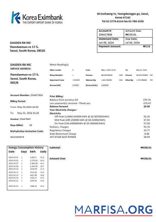Blank Korea Eximbank template in Word and PDF format, good for address prove